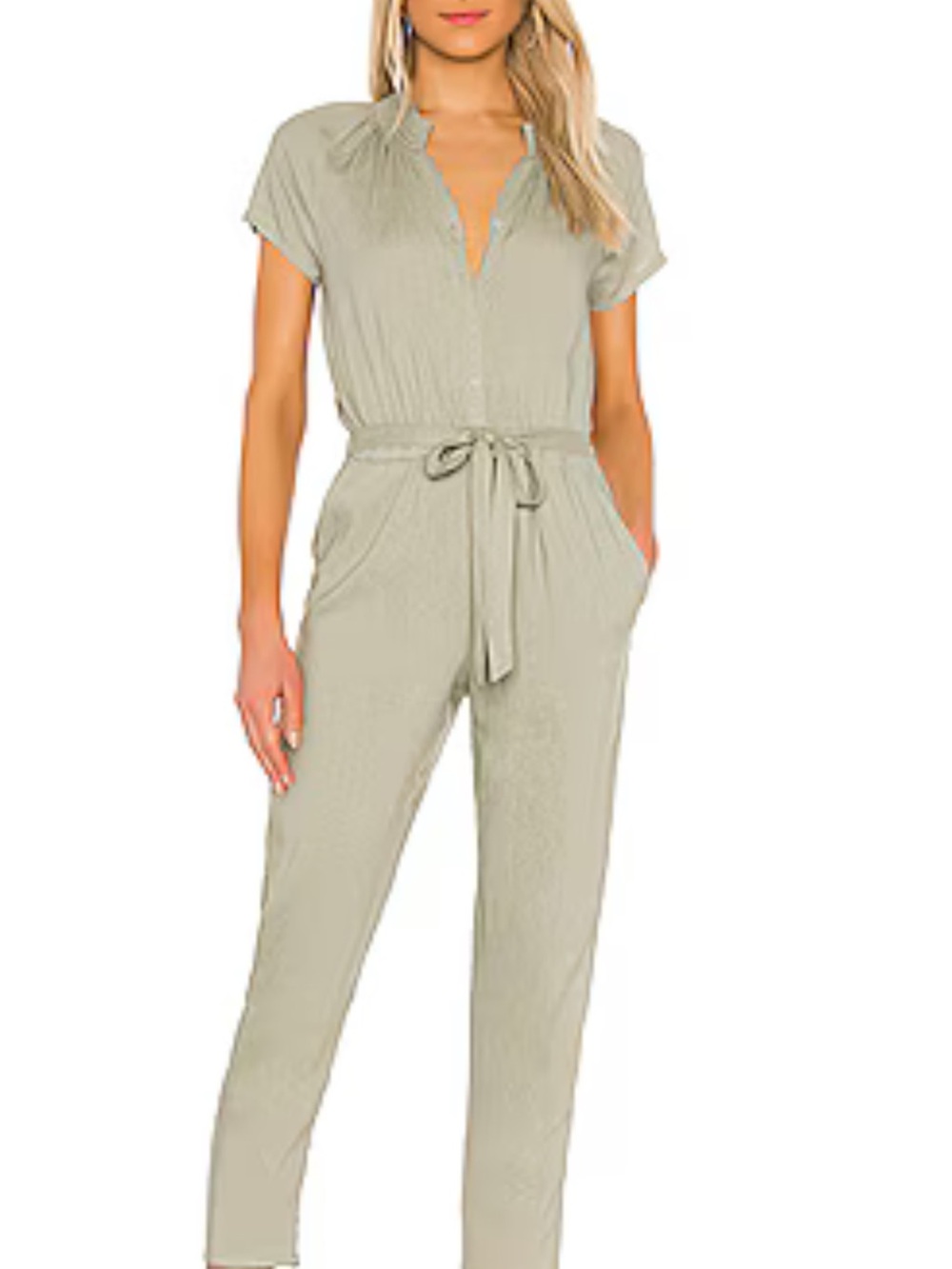 Steve Madden Short-Sleeve Tie-Waist Jumpsuit in Sage